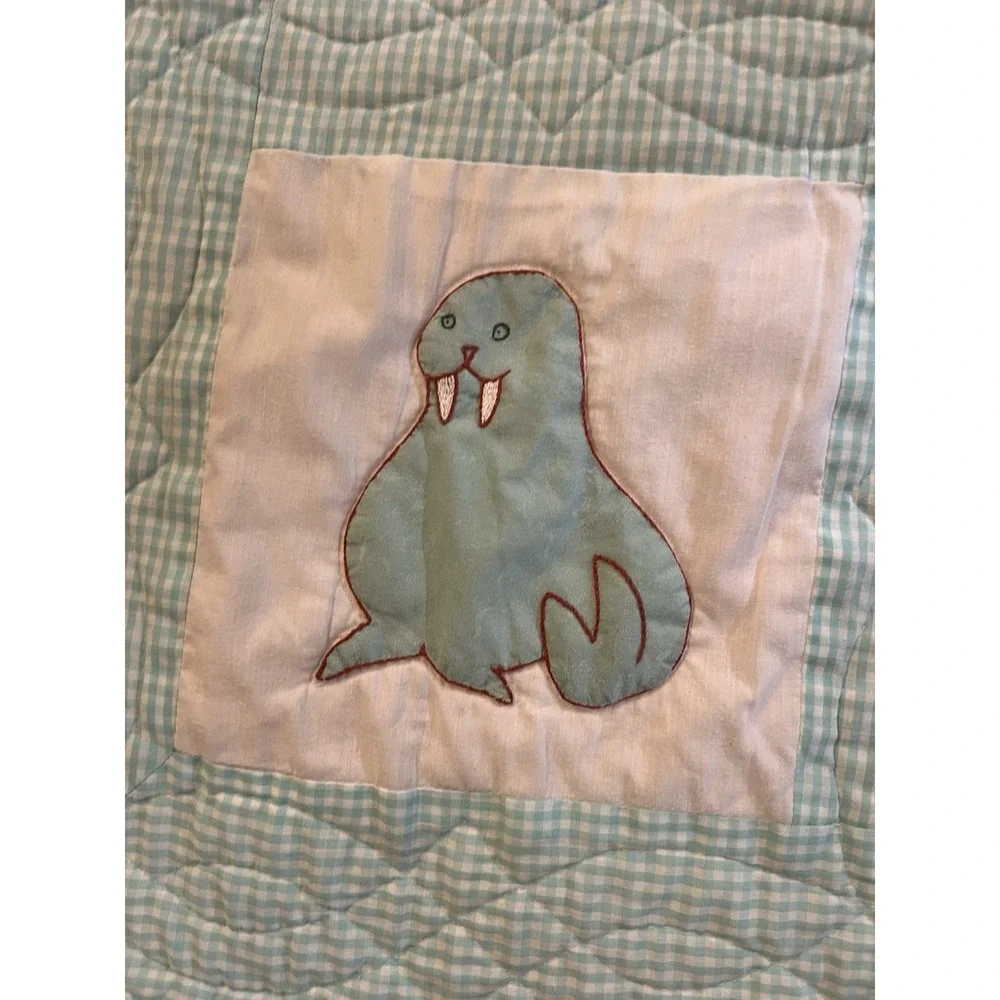 Vintage Handmade Baby Crib Quilt Crib Blanket Multicolor Animals 55x42